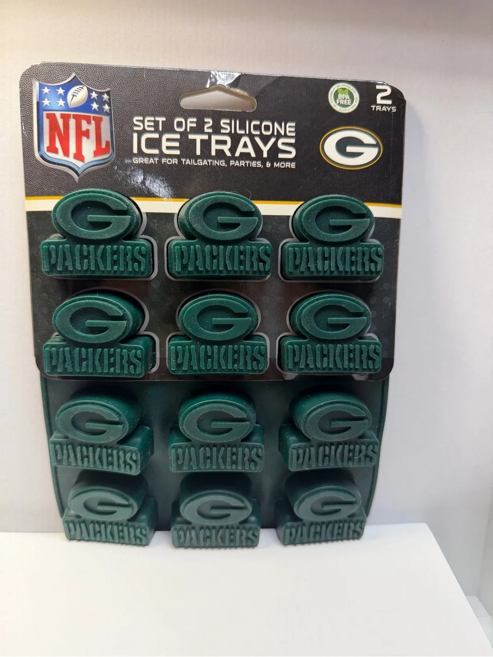 Green Bay Packers NFL Silicone Ice Trays Set of 2 Fan Pans BPA Free NWT